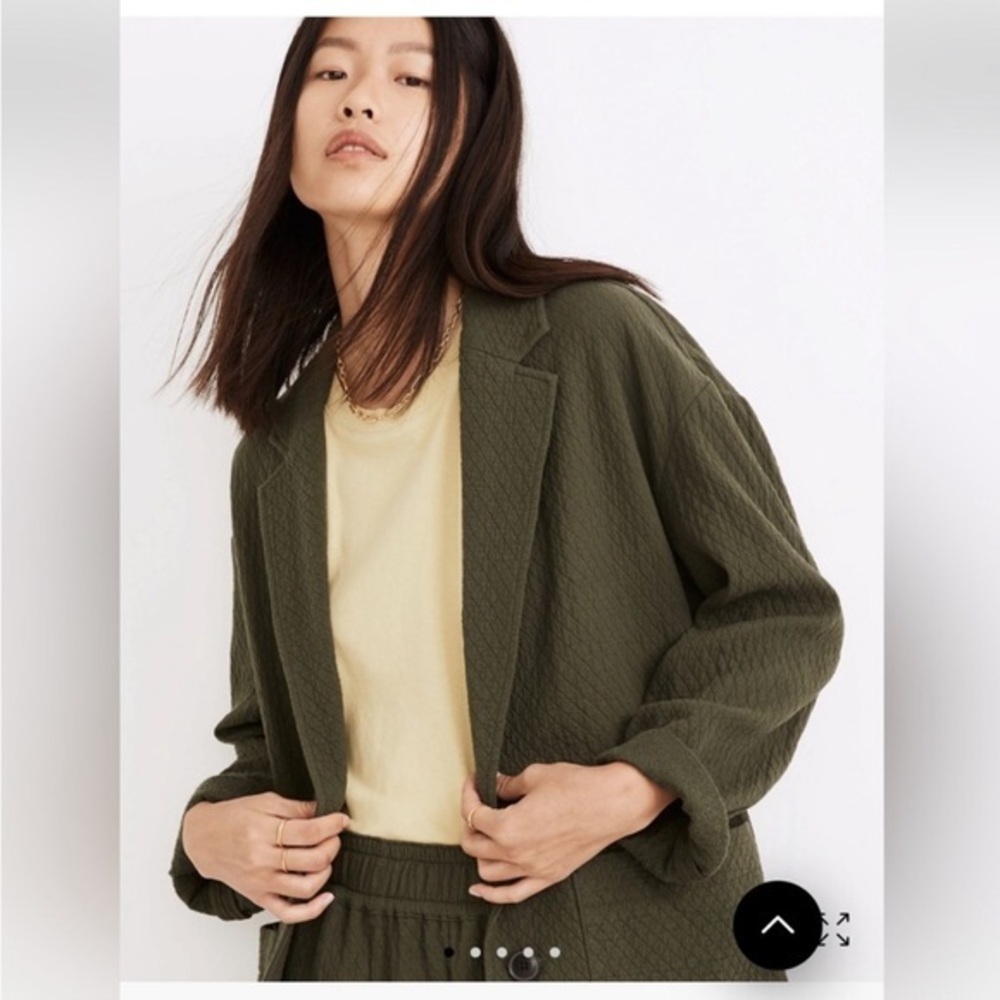 Madewell Blazer Jacquard Shaw Diamond Jacket in Dark Forest Green